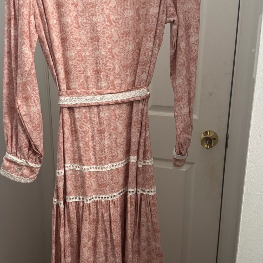 Misa Elegant Maxi Pink Lace-Trimmed Dress long Sleeves Size XS
